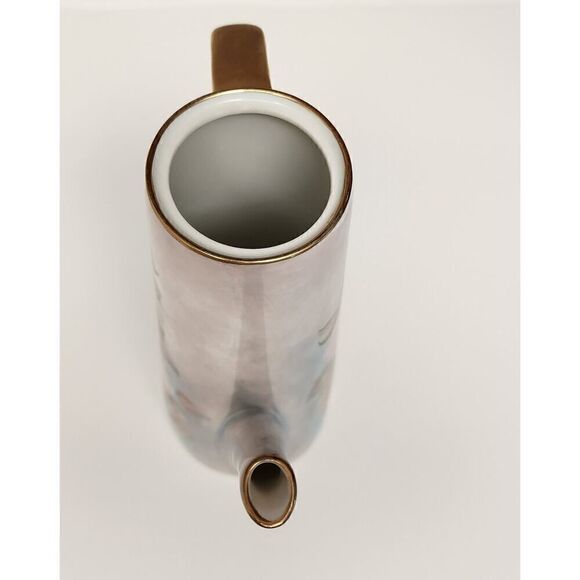 VINTAGE 1970s HAND PAINTED COFFEE TEA POT, ROSES & GOLD - Picture 8 of 14